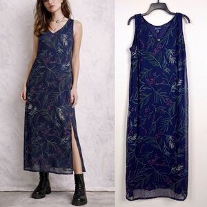 Vintage NWT Sacred Threads Navy Blue Maxi Dress Large Sleeveless Boho Grunge Y2K